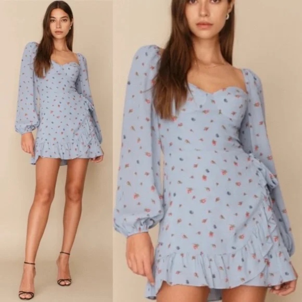 Reformation Blue Floral Mini Dress